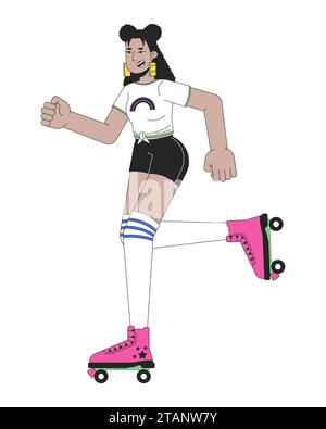 Roller disco girl line cartoon flat illustration Stock Vector