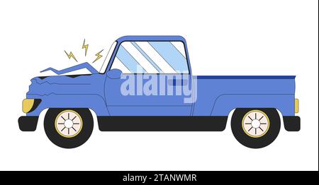 Accident automobile side view 2D linear cartoon object Stock Vector