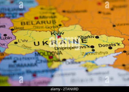 map political cartography colors close-up borders country location bokeh muasto print geography contour world bright, illuminated, close-up, close up, Stock Photo