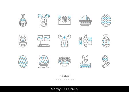 Easter Element Icon Set. Contains Eggs, Bunny, and More Stock Vector