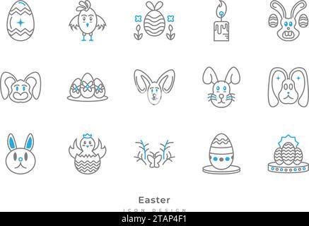 Easter Element Icon Set. Contains Eggs, Chick, Bunny, and More Stock Vector