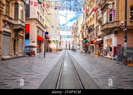 Istanbul. Istiklal Avenue, historically known as the Grand Avenue of Pera famous tourist street view. Turkey. Stock Photo