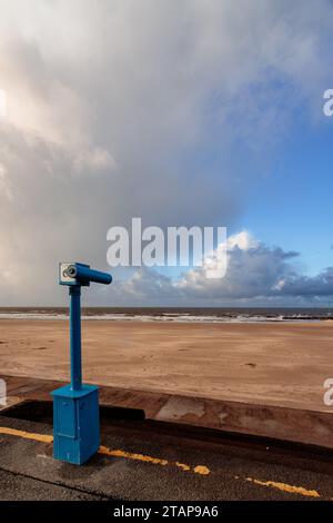 Owl telescope on the promenade at Prestatyn, North Wales Stock Photo
