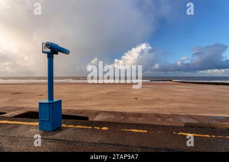 Owl telescope on the promenade at Prestatyn, North Wales Stock Photo