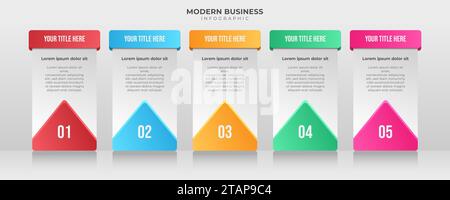 Modern Business Infographic with Five Steps or Options. Colorful Infographic Template Design can be used for Presentations Banner, Process Diagram Stock Vector