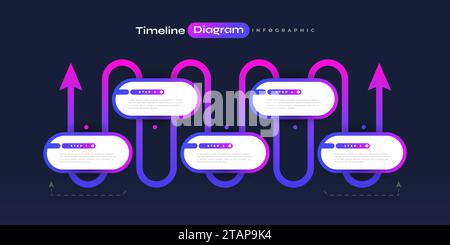 Infographic Design Template with Colorful Gradient Style for Business Presentation. Timeline Diagram Presentation with Arrows and 5 Options or Steps Stock Vector