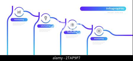 Modern Business Infographic Design Template with 4 Options or Processes. Can be used for Presentation, Workflow Layout, Diagram, or Annual Report Stock Vector