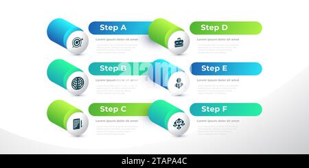 Modern Infographic Design Template with 6 Options or Steps. Can be used for Presentation, Workflow Layout, Diagram, or Annual Report. Timeline Diagram Stock Vector