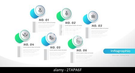 Modern Infographic Design Template with 6 Options or Steps. Can be used for Presentation, Workflow Layout, Diagram, or Annual Report. Timeline Diagram Stock Vector