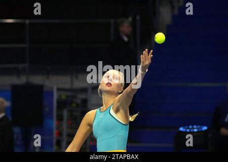 Saint Petersburg, Russia. 02nd Dec, 2023. Anastasia Potapova of Russia plays against Veronika Kudermetova ( not pictured) of Russia during the exhibition tennis match of the North Palmyra Trophies - International Team Exhibition Tennis Tournament at KSK Arena. Final score; Anastasia Potapova 2:0 Veronika Kudermetova. Credit: SOPA Images Limited/Alamy Live News Stock Photo