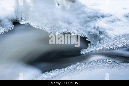 Close-up of wintry stream in the nature on a freezing cold day Stock Photo