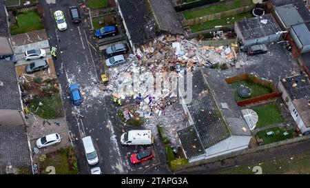 The scene on Baberton Mains Avenue, Edinburgh, after an 84-year-old man has died following an explosion at a house on Friday night. Picture date: Saturday December 2, 2023. Stock Photo