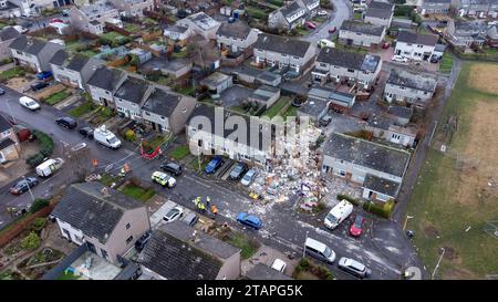 The scene on Baberton Mains Avenue, Edinburgh, after an 84-year-old man has died following an explosion at a house on Friday night. Picture date: Saturday December 2, 2023. Stock Photo