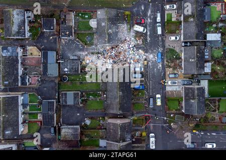 The scene on Baberton Mains Avenue, Edinburgh, after an 84-year-old man has died following an explosion at a house on Friday night. Picture date: Saturday December 2, 2023. Stock Photo