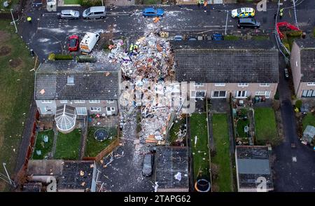 The scene on Baberton Mains Avenue, Edinburgh, after an 84-year-old man has died following an explosion at a house on Friday night. Picture date: Saturday December 2, 2023. Stock Photo