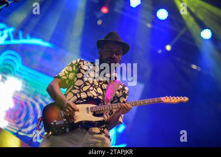 Pasto, Colombia. 27th Nov, 2023. The colombian band Superlitio performs during the second day of the Galeras Rock Fest in Pasto, Narino, Colombia on November 26, 2023. Photo by: Camilo Erasso/Long Visual Press Credit: Long Visual Press/Alamy Live News Stock Photo