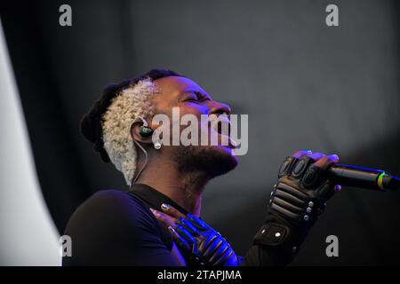 Pasto, Colombia. 26th Nov, 2023. Junior Zamora performs at the Galeras Rock music festival on its second day, in Pasto Narino on November 26, 2023. Photo by: Camilo Erasso/Long Visual Press Credit: Long Visual Press/Alamy Live News Stock Photo