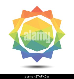 Polygon Sun with rainbow colors Icon on white background Stock Vector