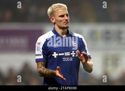 Ipswich Town's Luke Woolfenden during the Sky Bet Championship match at Portman Road, Ipswich. Picture date: Saturday December 2, 2023. Stock Photo