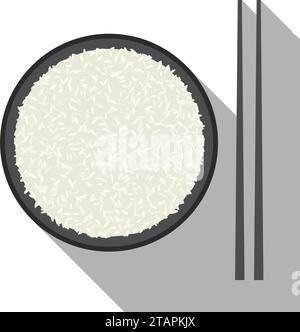 Flat icon of plan of Rice bowl with chopsticks. Vector for food design. Stock Vector