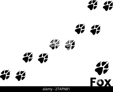 Fox paw print trail icon. Cat or dog foot print track icons vector set. Black and white. Isolated vector illustration. Paw silhouette. Stock Vector