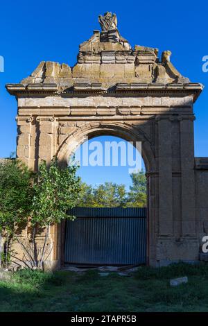 Europe, Spain, Castile and León; Sanjuanejo, Arched Entrance to the Monasterio de Santa María de la Caridad Stock Photo