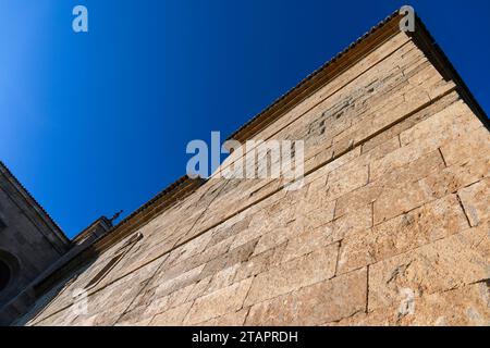 Europe, Spain, Castile and León; Sanjuanejo, The Monasterio de Santa María de la Caridad showing Huge Stone Exterior Wall Stock Photo