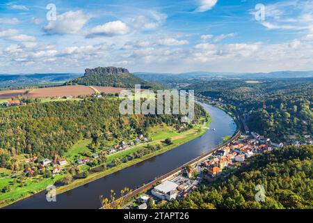 View Over The Elbe River To Saxon Switzerland. Stock Photo