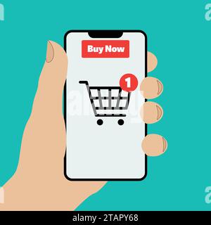 Hand holding a mobile phone online shopping concept Stock Vector