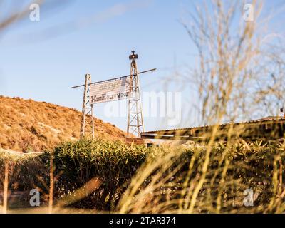 Almeria, Spain, December 30th 2022 Great view of the entrance of Oasys (formerly known as Mini Hollywood) is a Spanish Western-styled theme park in Stock Photo