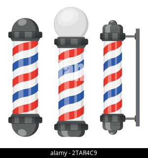 Barber shop poles with stripes isolated on white background. Barbershop sign, hairdresser symbol in flat style. Vector illustration Stock Vector