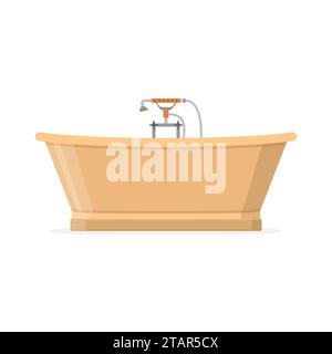 Beautiful luxury vintage bathtub decoration interior in flat style isolated on white background. Vector Illustration Stock Vector
