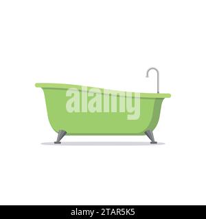 Classic green bathtub isolated on white background. Bath time in flat style vector illustration Stock Vector