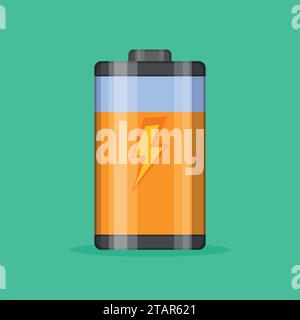 Battery level indicator vector icon in flat style. Glossy transparent Battery with lightning on green background. Vector illustration Stock Vector