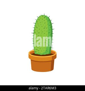 Cactus in flower pot in flat style isolated on white background. Home plant Vector Illustration Stock Vector