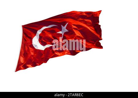 National Flag Republic of Turkey. White crescent moon and star on red turkish flag Stock Photo