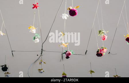 Floral art made of colorful artificial roses in view Stock Photo