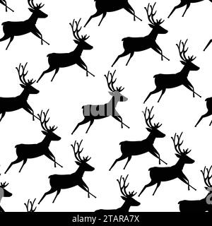 Reindeer pattern vector; silhouettes of reindeers on white background; Reindeer design seamless pattern Stock Vector
