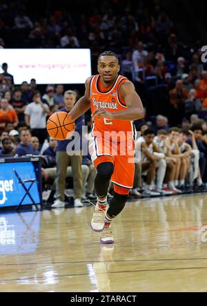 December 02, 2023: Syracuse Orange Guard (2) J.J. Starling dribbles the ball during a NCAA Men's Basketball game between the Syracuse Orange and the University of Virginia Cavaliers at John Paul Jones Arena in Charlottesville, VA. Justin Cooper/CSM Stock Photo