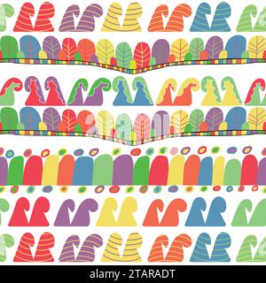 Rows of colorful ornaments seamless pattern; Colorful repeating ornaments Stock Vector