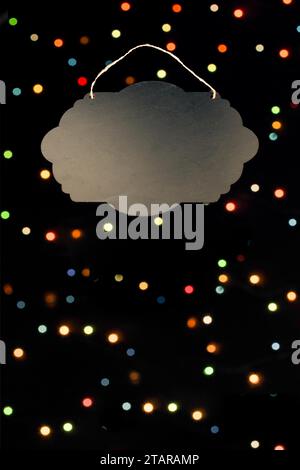 String. Sign Board Black Empty Sign Board with string for hanging on wall Stock Photo - Alamy