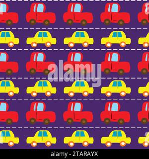 Childish rows of colorful cars seamless pattern Stock Vector