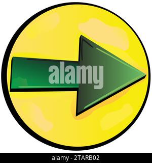 Green arrow in bubble pointing right; green arrow indincating free passage in right; icon can be used on your website to point for low price Stock Vector
