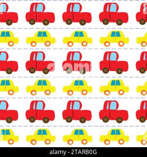 Childish rows of colorful cars seamless pattern Stock Vector