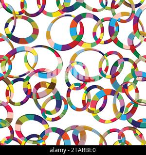 Tangled colorful 3d circles seamless pattern on white background; chain colorful pattern Stock Vector