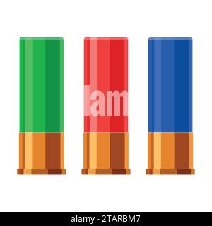 Shotgun shell hunting cartridges vector set. Bullets shot gun isolated on white background. Vector illustration Stock Vector