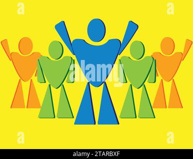 Abstract icon of group of people; five anthropomorphic icons; person icons in a gathering; Stock Vector