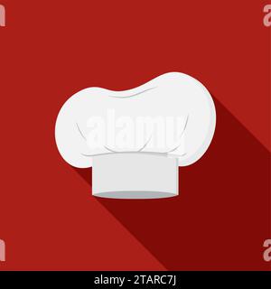 Chef hat icon isolated on red background with shadow. Clothing cook in flat style. Vector Illustration Stock Vector