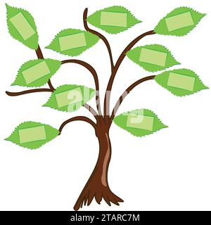 Tree with leaves that contain an copyspace; can be used for educational purpose, add numbers and words; blank labels in the leaves of tree Stock Vector