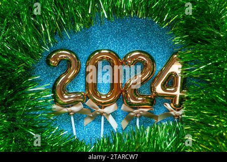 Happy New Year 2024 Orange Gold Numbers On Glitter Background Stock Photo 2tarcw7 